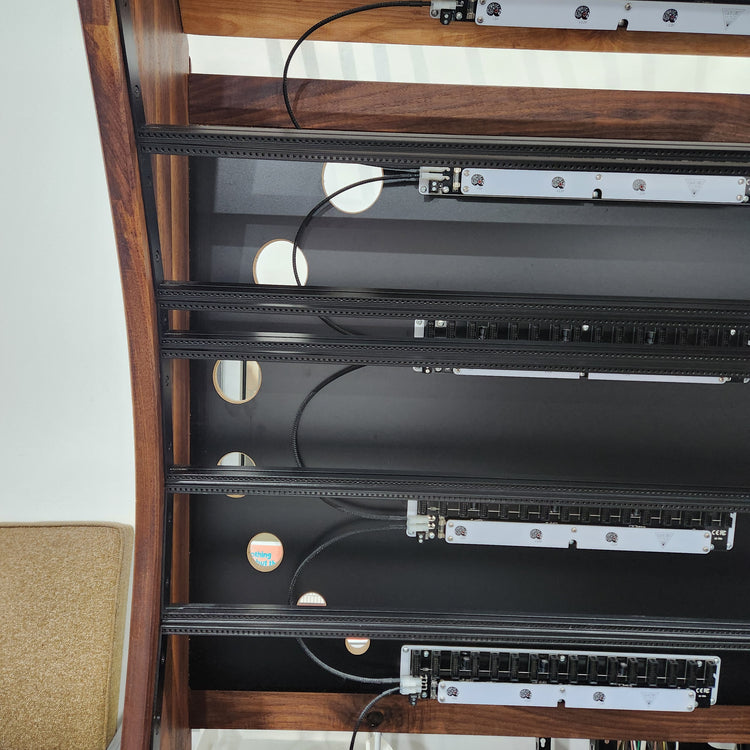 Needham Woodworks OneRUN Limited Series - 27U 9-Row 168HP Eurorack Dark Walnut Cabinet with Eskatonic Modular Obsidian Studio Active Busboards