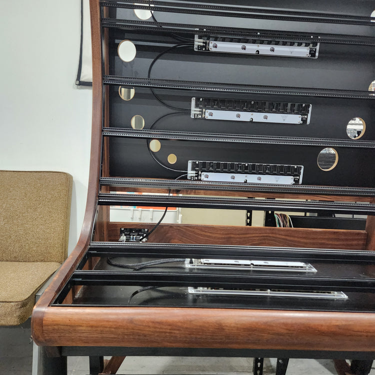 Needham Woodworks OneRUN Limited Series - 27U 9-Row 168HP Eurorack Dark Walnut Cabinet with Eskatonic Modular Obsidian Studio Active Busboards