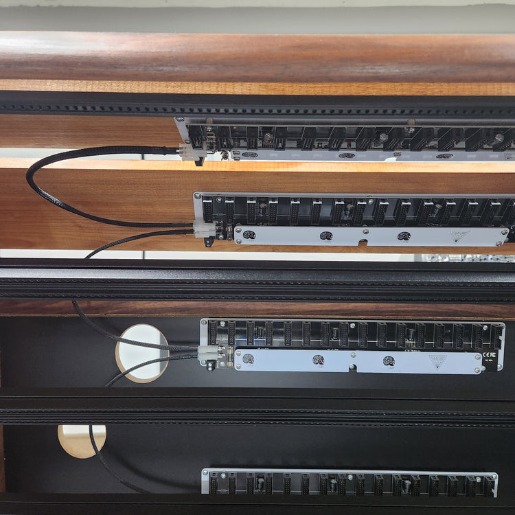 Needham Woodworks OneRUN Limited Series - 27U 9-Row 168HP Eurorack Dark Walnut Cabinet with Eskatonic Modular Obsidian Studio Active Busboards