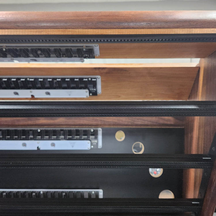 Needham Woodworks OneRUN Limited Series - 27U 9-Row 168HP Eurorack Dark Walnut Cabinet with Eskatonic Modular Obsidian Studio Active Busboards