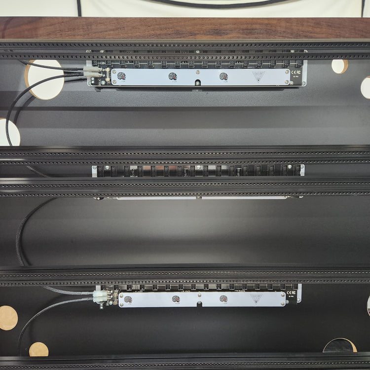 Needham Woodworks OneRUN Limited Series - 27U 9-Row 168HP Eurorack Dark Walnut Cabinet with Eskatonic Modular Obsidian Studio Active Busboards