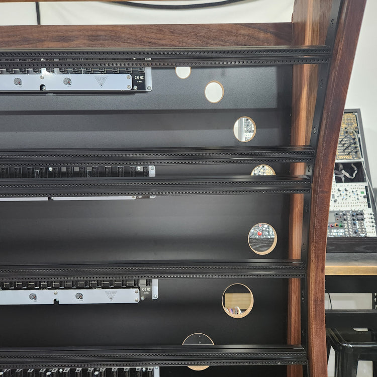 Needham Woodworks OneRUN Limited Series - 27U 9-Row 168HP Eurorack Dark Walnut Cabinet with Eskatonic Modular Obsidian Studio Active Busboards
