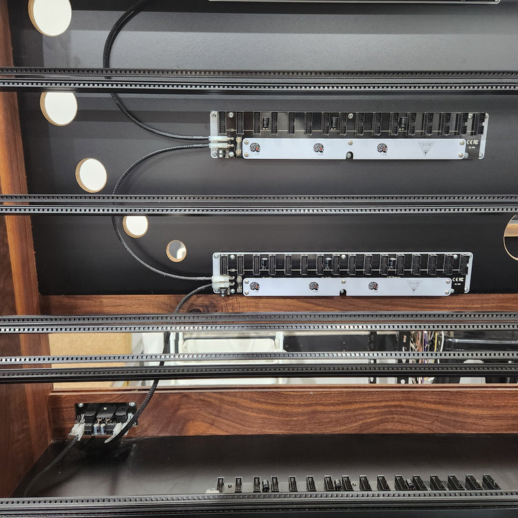 Needham Woodworks OneRUN Limited Series - 27U 9-Row 168HP Eurorack Dark Walnut Cabinet with Eskatonic Modular Obsidian Studio Active Busboards