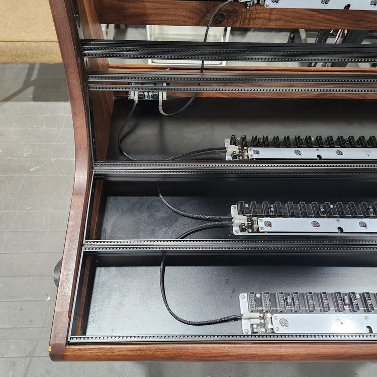 Needham Woodworks OneRUN Limited Series - 27U 9-Row 168HP Eurorack Dark Walnut Cabinet with Eskatonic Modular Obsidian Studio Active Busboards