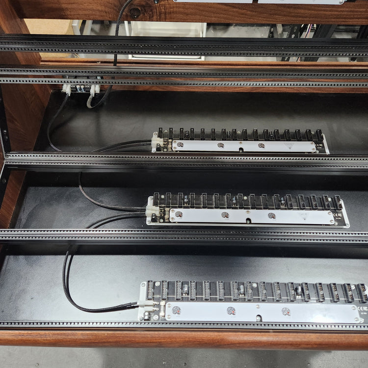 Needham Woodworks OneRUN Limited Series - 27U 9-Row 168HP Eurorack Dark Walnut Cabinet with Eskatonic Modular Obsidian Studio Active Busboards
