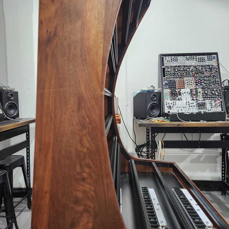 Needham Woodworks OneRUN Limited Series - 27U 9-Row 168HP Eurorack Dark Walnut Cabinet with Eskatonic Modular Obsidian Studio Active Busboards