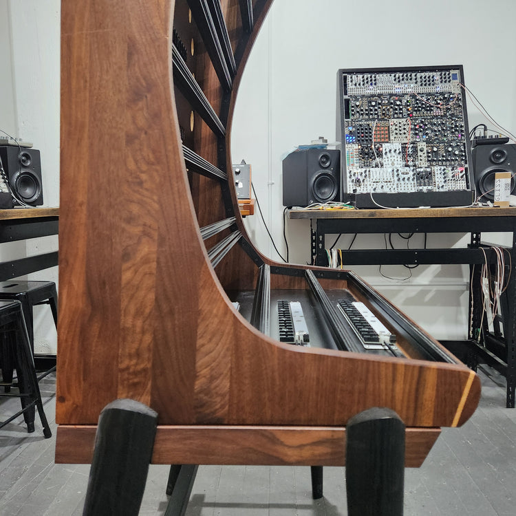 Needham Woodworks OneRUN Limited Series - 27U 9-Row 168HP Eurorack Dark Walnut Cabinet with Eskatonic Modular Obsidian Studio Active Busboards