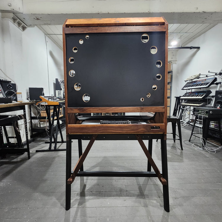 Needham Woodworks OneRUN Limited Series - 27U 9-Row 168HP Eurorack Dark Walnut Cabinet with Eskatonic Modular Obsidian Studio Active Busboards