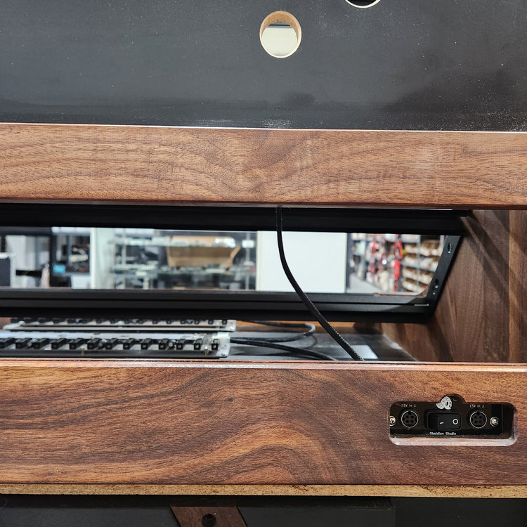 Needham Woodworks OneRUN Limited Series - 27U 9-Row 168HP Eurorack Dark Walnut Cabinet with Eskatonic Modular Obsidian Studio Active Busboards